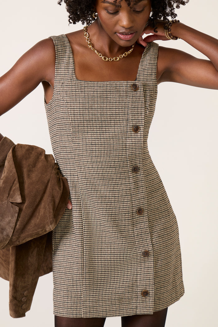 Houndstooth Wool Mini Dress