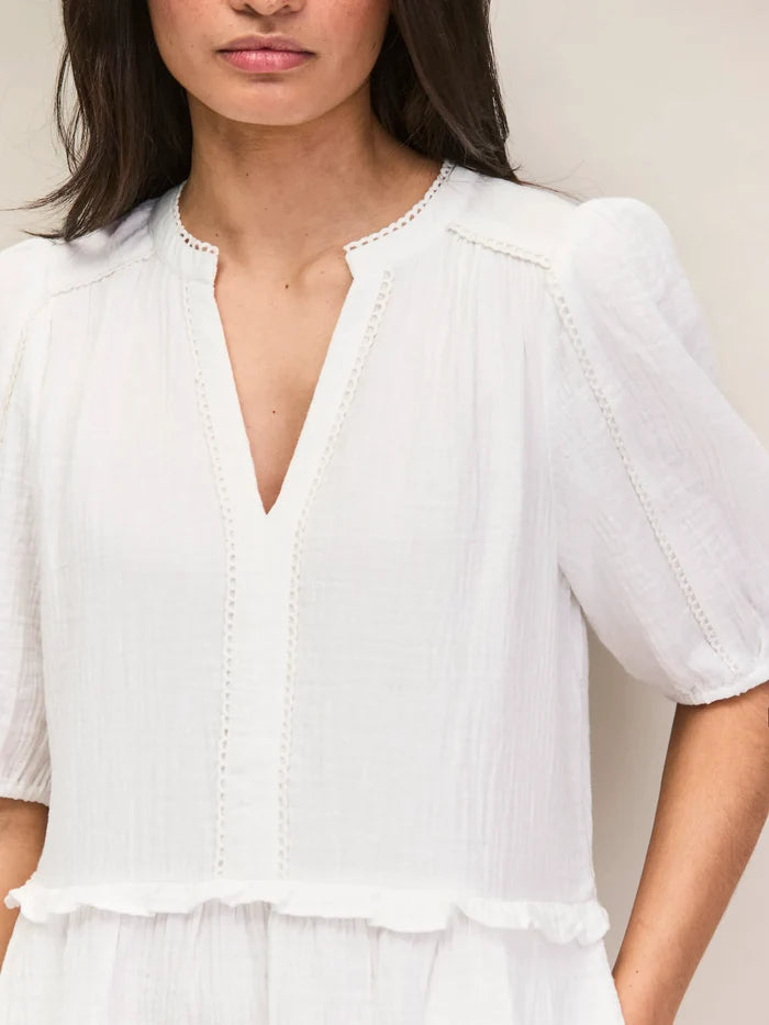 Ivory Cheesecloth Frill-Detail Mini Dress Resort Dress Holiday