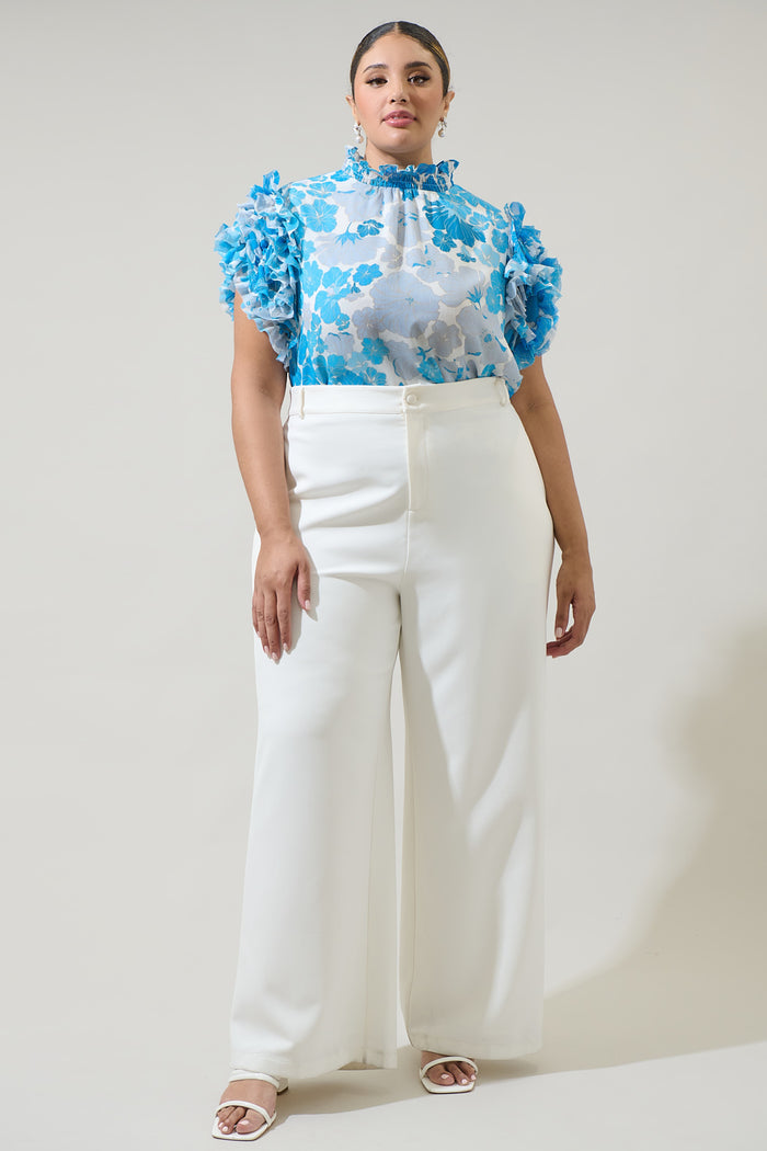 Kerela Floral Brenna Mock Neck Ruffle Blouse Curve