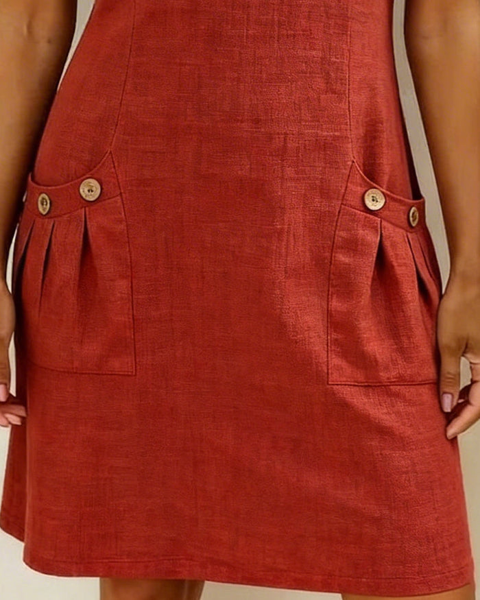 Kovira - Robe Courte Coton Lin avec Fermeture Éclair et Poches