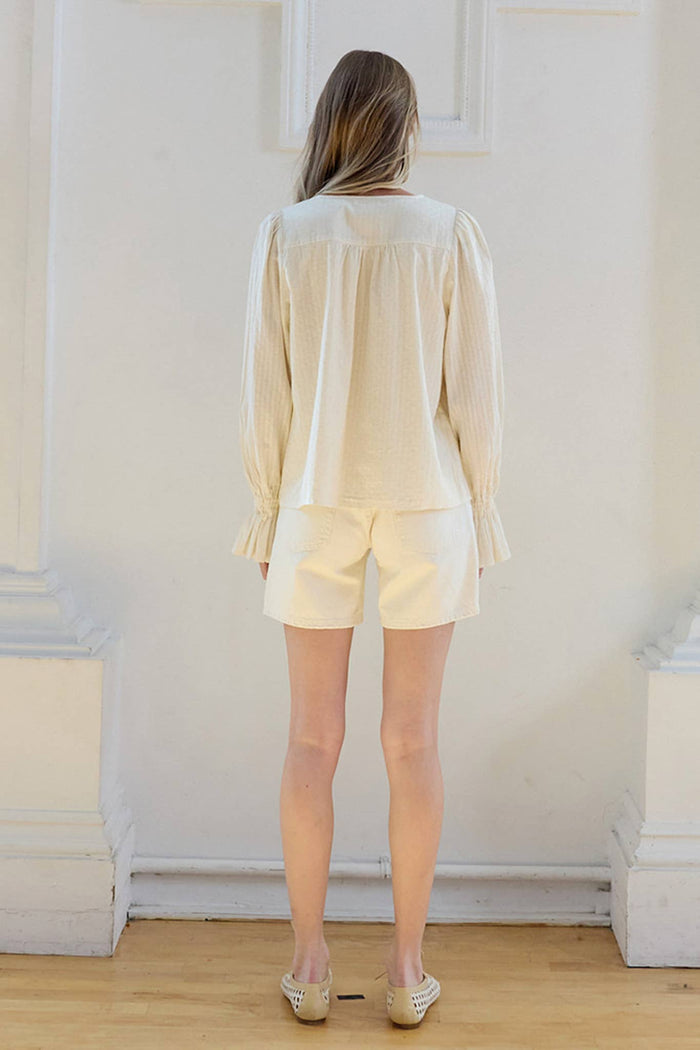 Lace Pintuck Detail Button Blouse