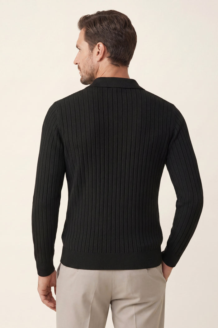 Leonardo Ribbed Knit Polo Black