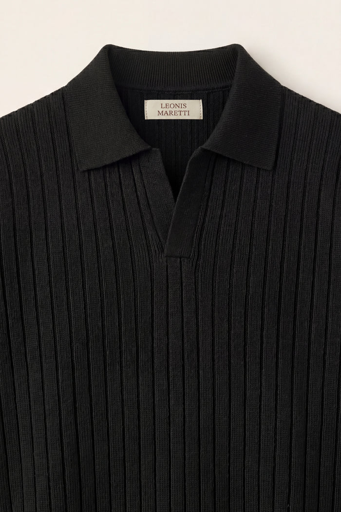 Leonardo Ribbed Knit Polo Black