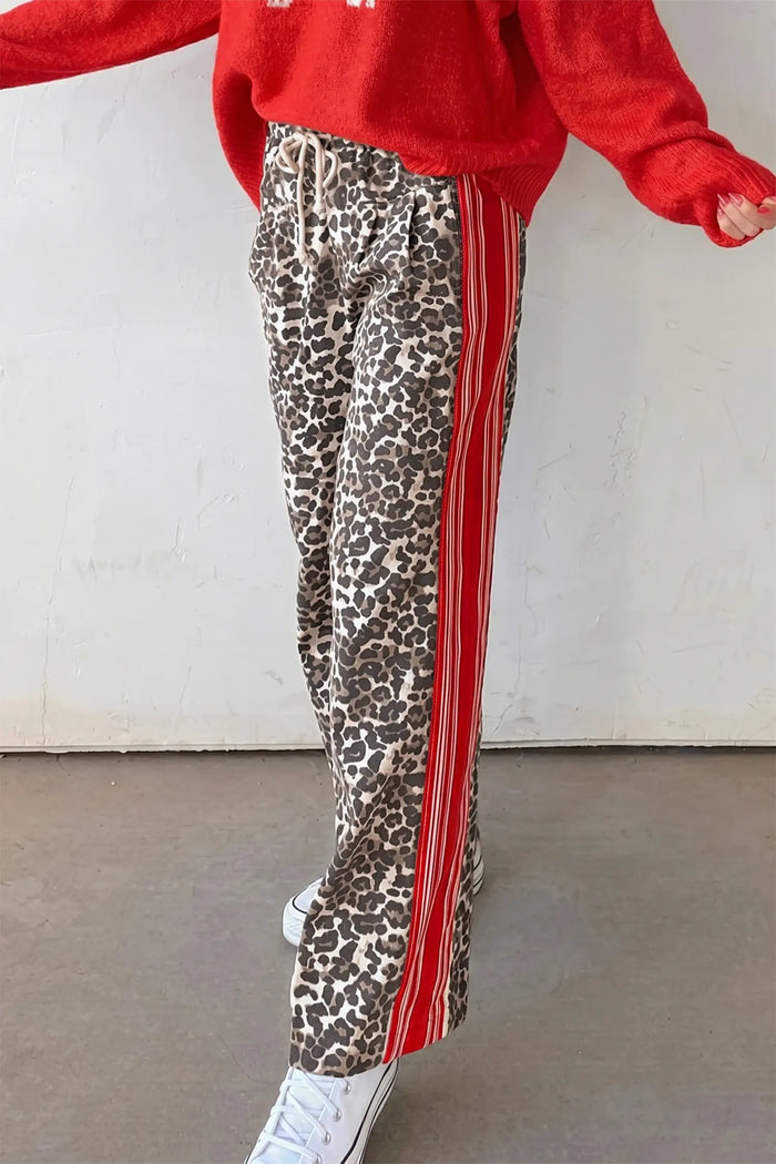 Leopard Patchwork Elastic Waist Jeans – Brown