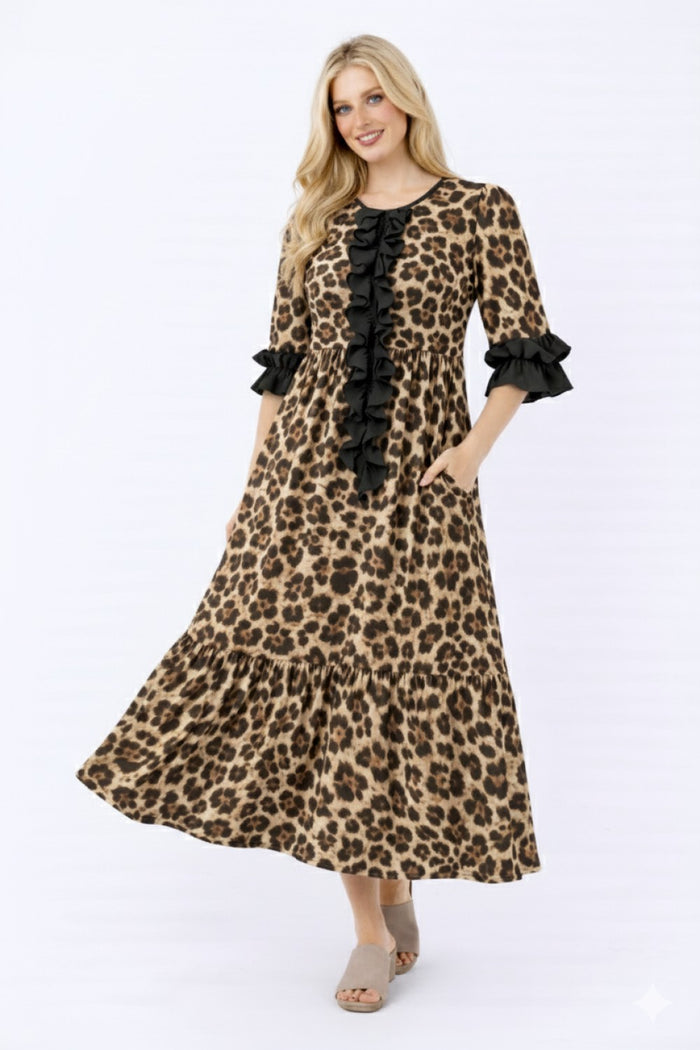 Leopard Ruffle Front Dress-2 Options