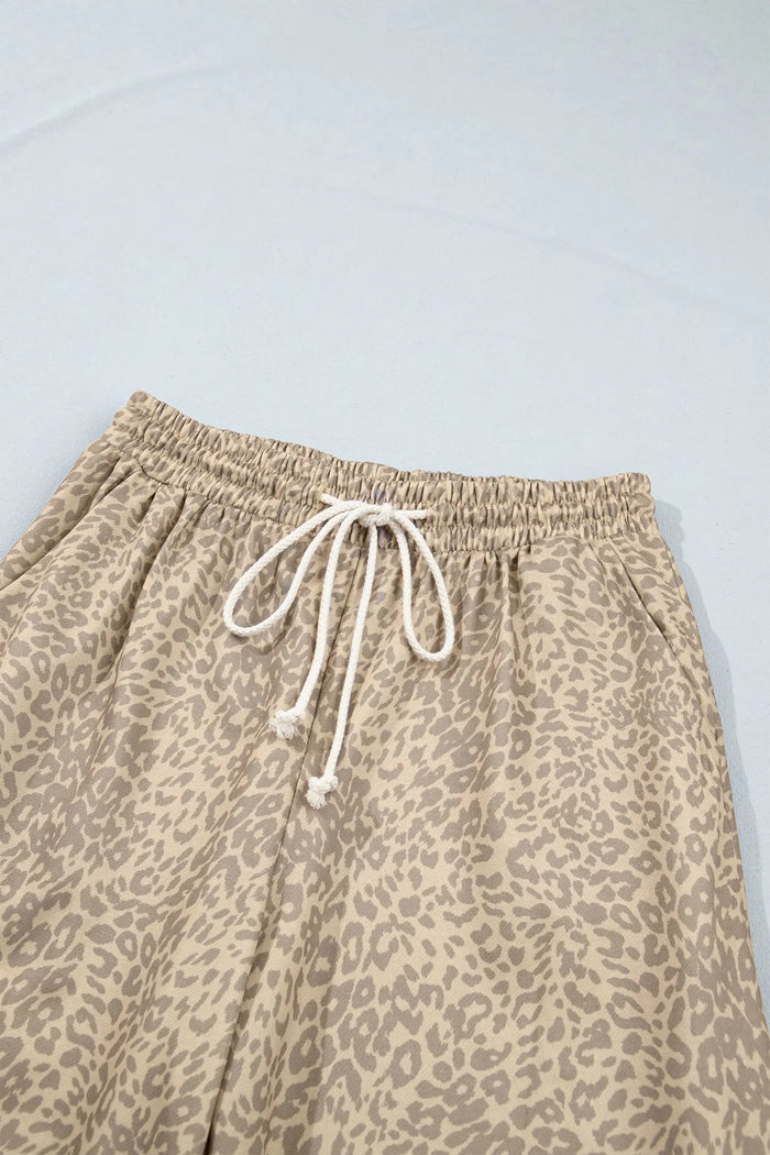 Leopard Star Print Long Sleeve Loose Casual Two Piece Pants Set – Khaki