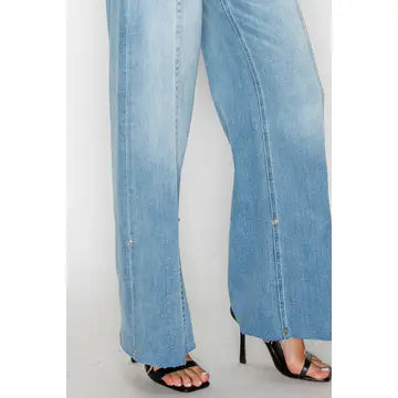 Light Wash Wide Leg Cuffed Jeans - Born To Glam