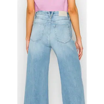 Light Wash Wide Leg Cuffed Jeans - Born To Glam
