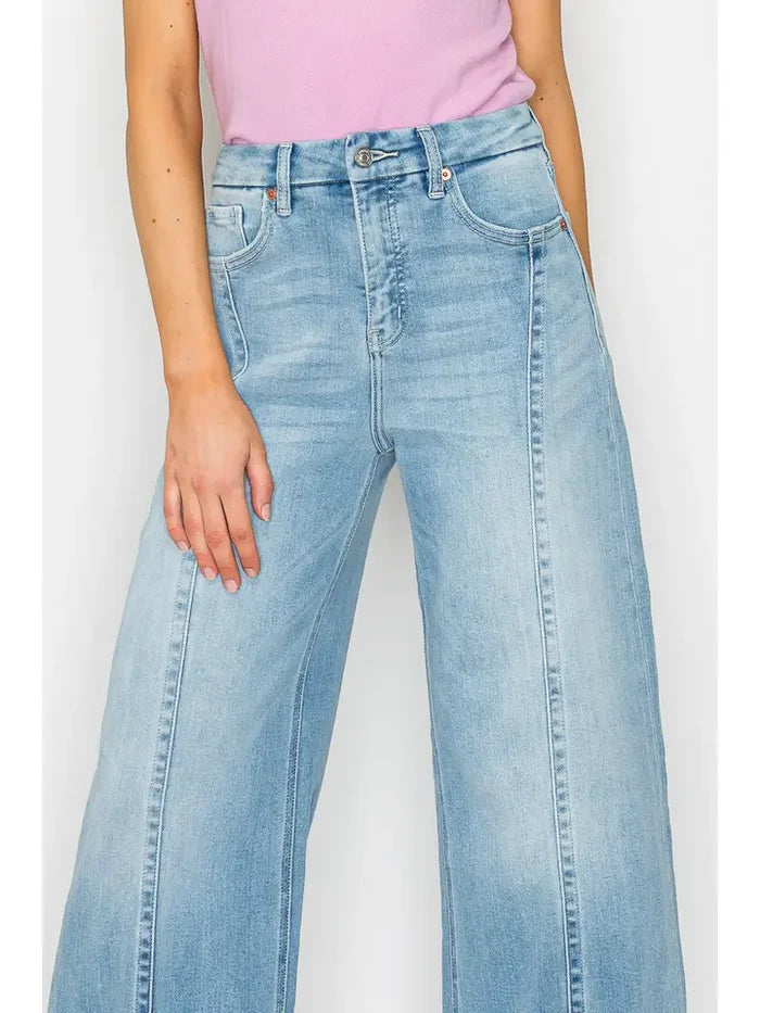 Light Wash Wide Leg Cuffed Jeans - Born To Glam