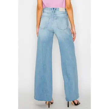 Light Wash Wide Leg Cuffed Jeans - Born To Glam