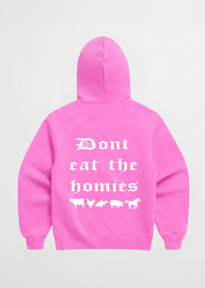 Dont eat the homies logo with animals , vegan graphic hoodie
