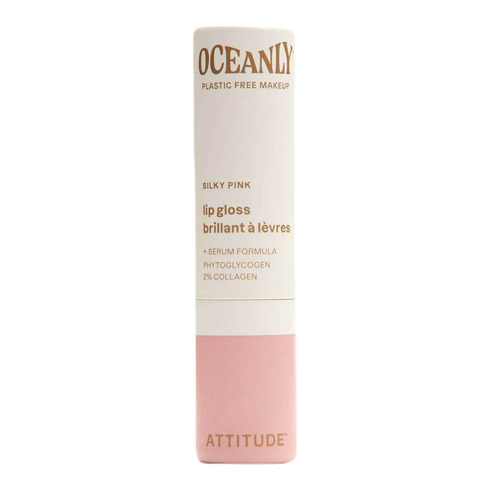 Pink lip gloss with 'Oceanly' branding on a white background.