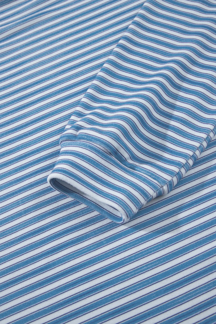 Long Sleeve Oversized Top Pocketed Casual Shorts Two Piece Set – Sky Blue Stripe