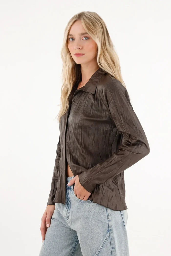 Long Sleeve Shirt in Synthetic Fabric Green for Women
