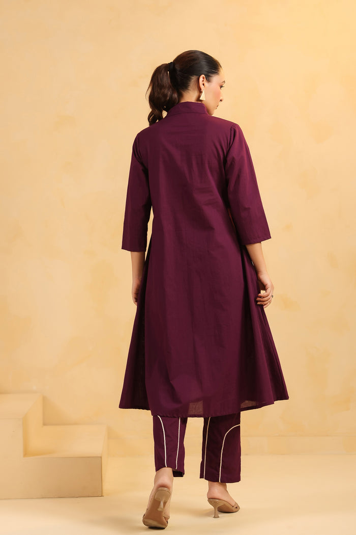 Majestic Muse Giraffe Purple Embroidered Cotton Co-ord Set