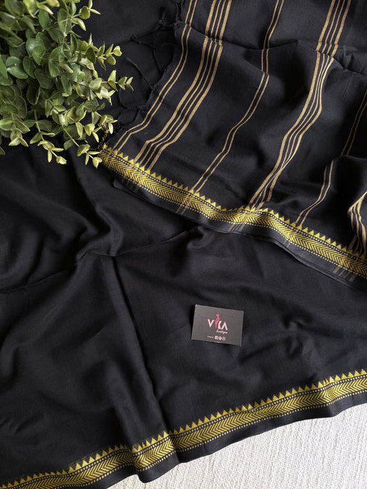 Mangalgiri border cotton saree - Black