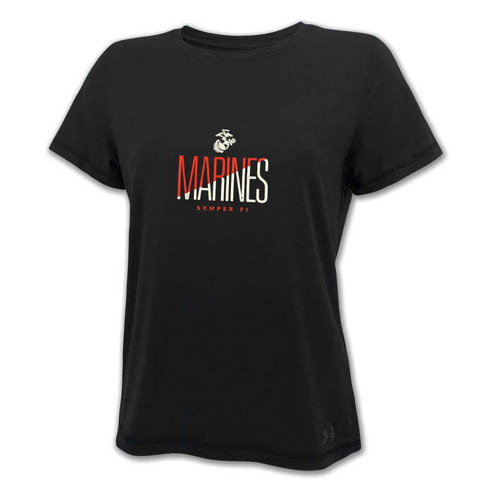 Marines Ladies Under Armour Tech Stretch T-Shirt (Black)