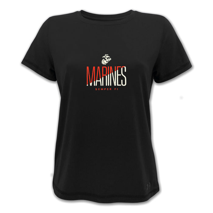 Marines Ladies Under Armour Tech Stretch T-Shirt (Black)
