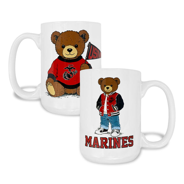 Marines Teddy Bear 15oz Mug (White)