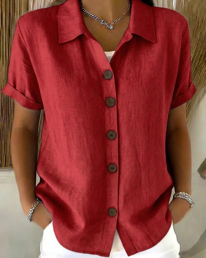 Marovia - Blouse femme boutonnée à manches courtes