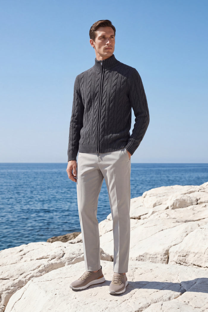Massimo Zip Cardigan Dark Grey