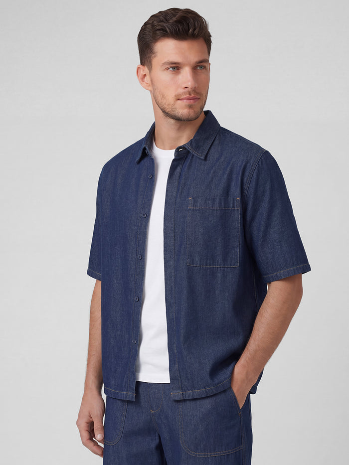 Men's 100% Cotton Regular Fit Denim Shirt Blue