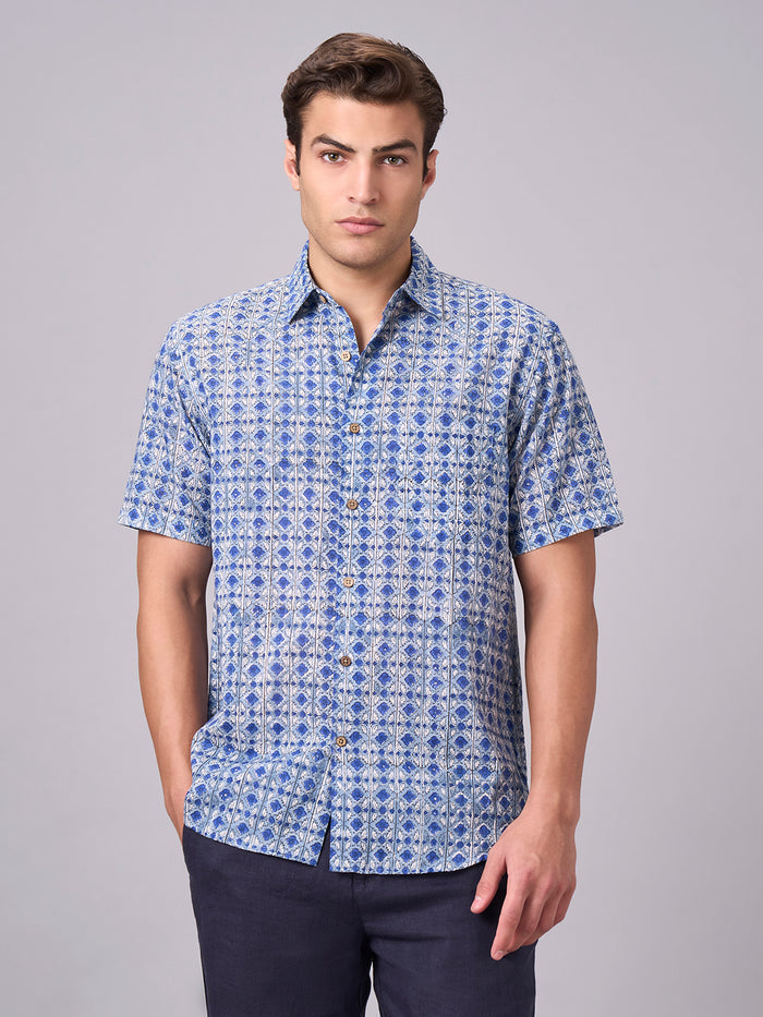 Men's 100% Cotton Regular Fit Short Sleeve Shirt Navy