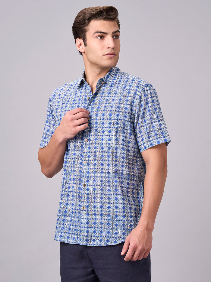 Men's 100% Cotton Regular Fit Short Sleeve Shirt Navy