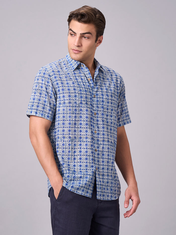 Men's 100% Cotton Regular Fit Short Sleeve Shirt Navy