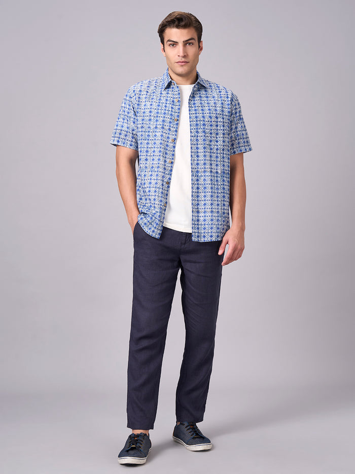 Men's 100% Cotton Regular Fit Short Sleeve Shirt Navy