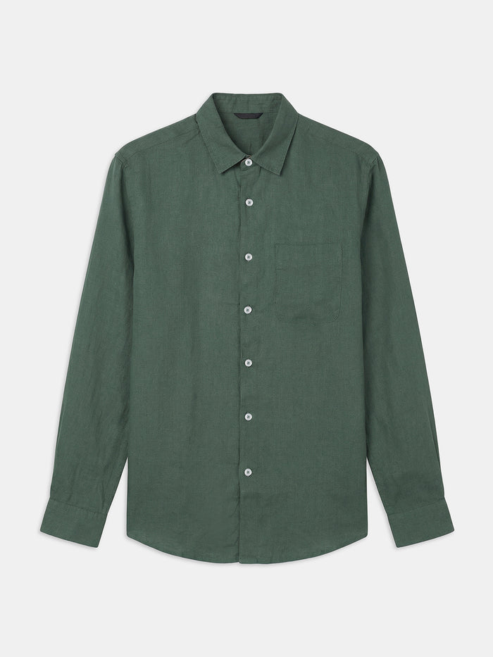 Men's 100% Linen Full Sleeves Regular Fit Shirt Green