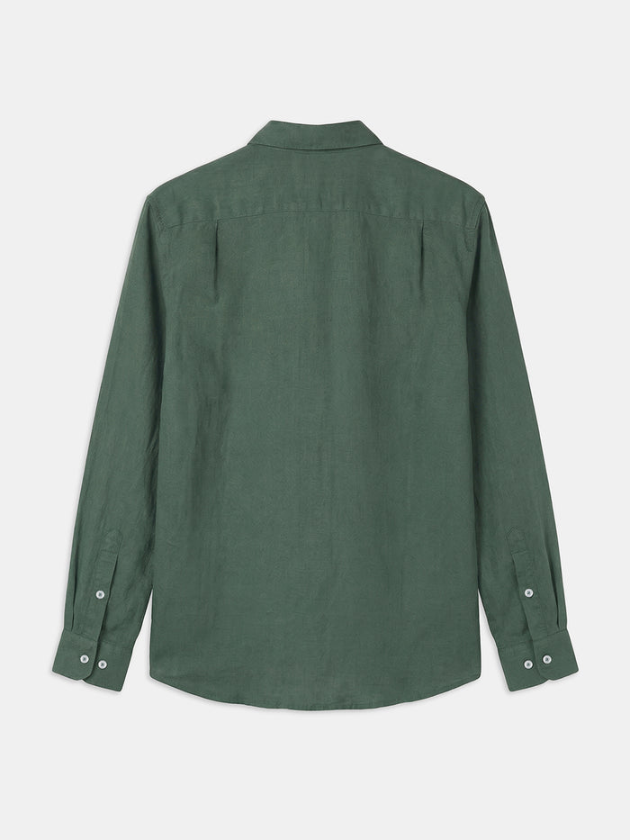 Men's 100% Linen Full Sleeves Regular Fit Shirt Green