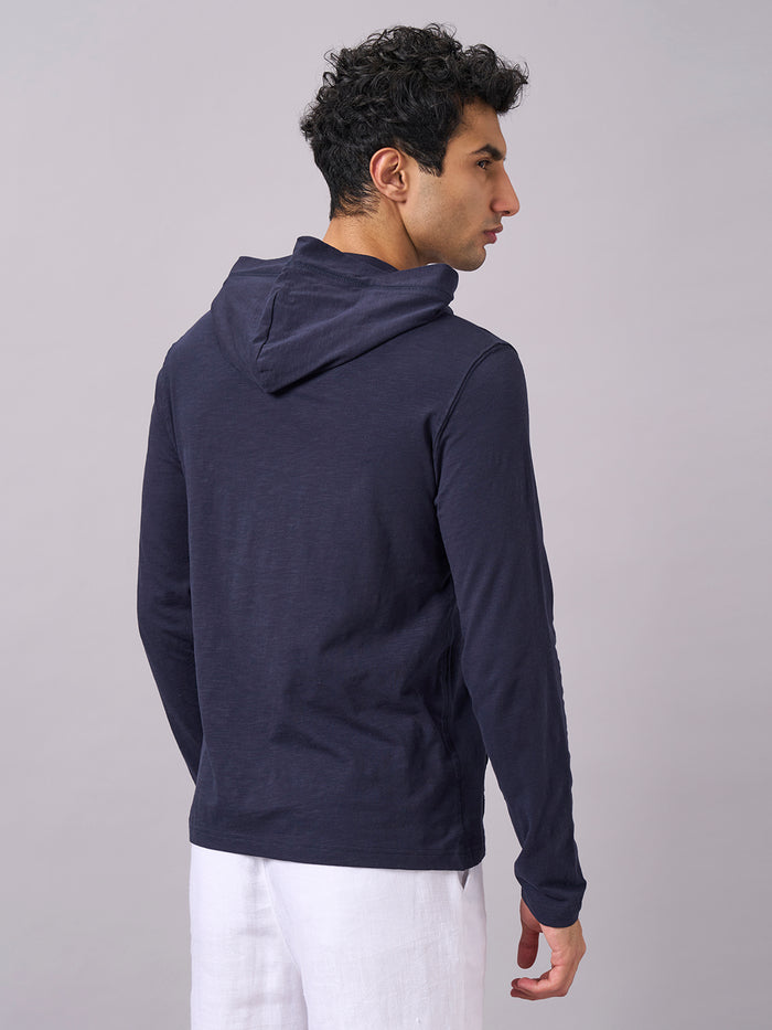 Men's 100% Organic Cotton Hooded Regular Fit Tshirt Navy