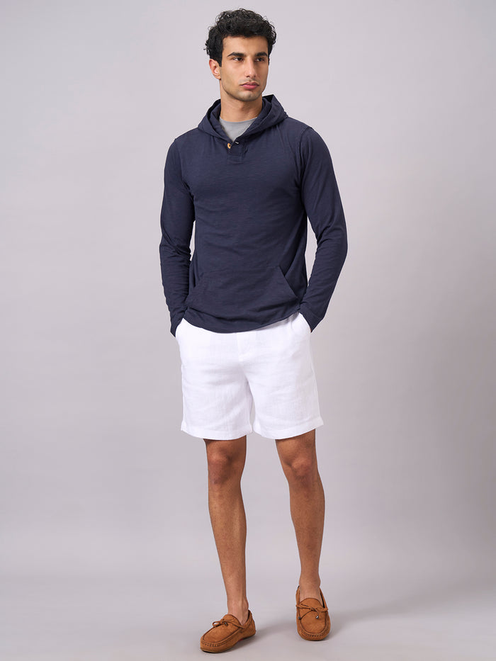 Men's 100% Organic Cotton Hooded Regular Fit Tshirt Navy