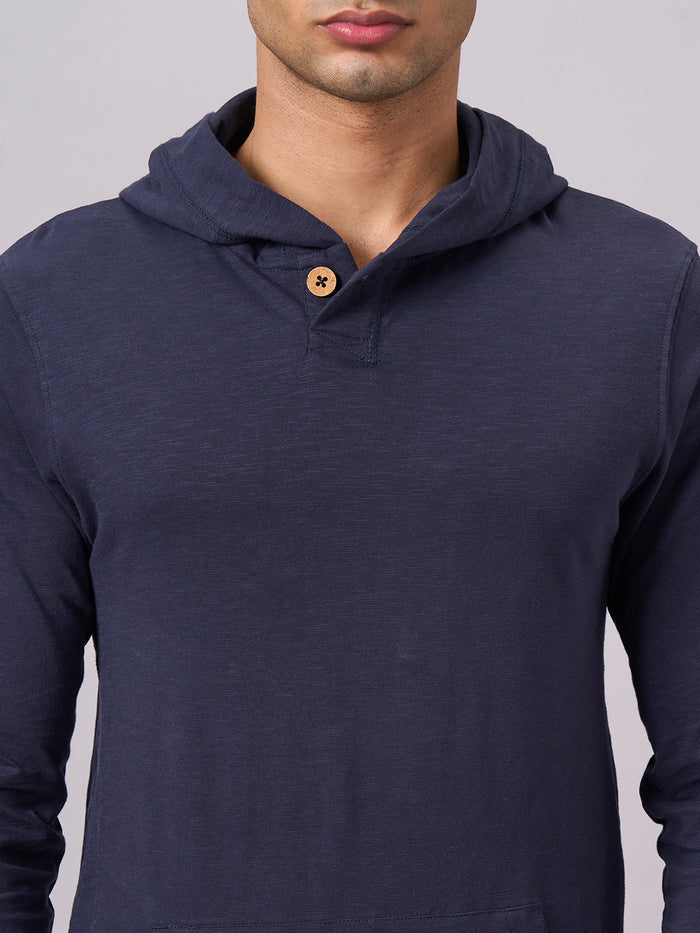 Men's 100% Organic Cotton Hooded Regular Fit Tshirt Navy