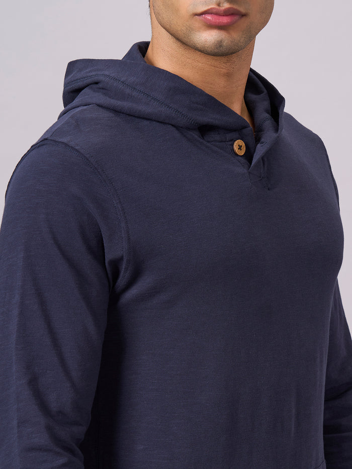 Men's 100% Organic Cotton Hooded Regular Fit Tshirt Navy