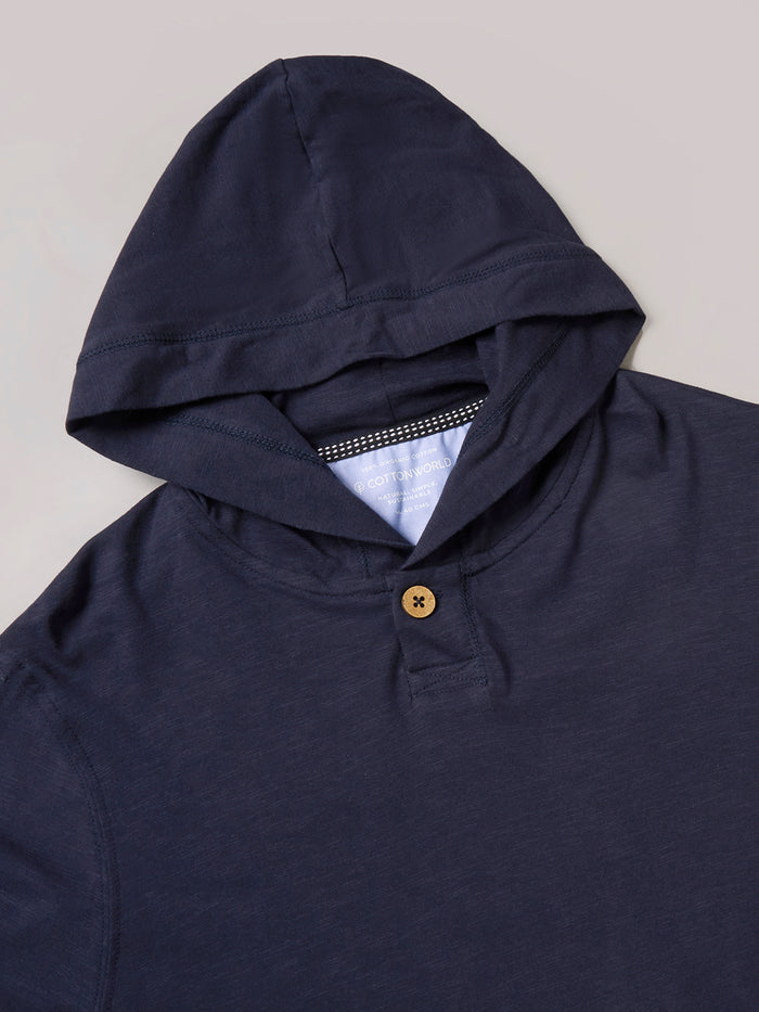 Men's 100% Organic Cotton Hooded Regular Fit Tshirt Navy