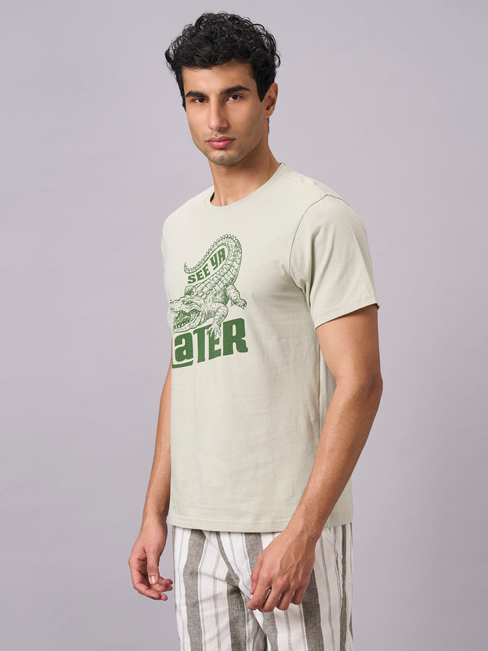 Men's 100% Organic Cotton Round Neck Regular Fit Graphic Tshirt Green