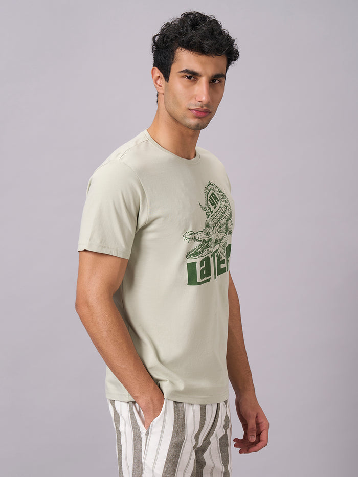 Men's 100% Organic Cotton Round Neck Regular Fit Graphic Tshirt Green