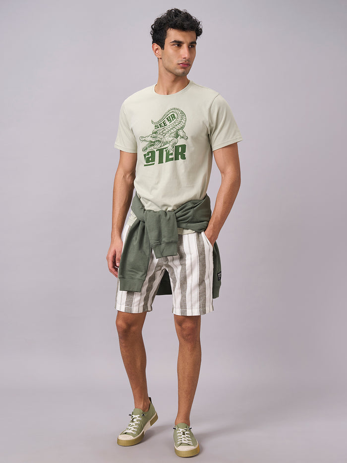 Men's 100% Organic Cotton Round Neck Regular Fit Graphic Tshirt Green