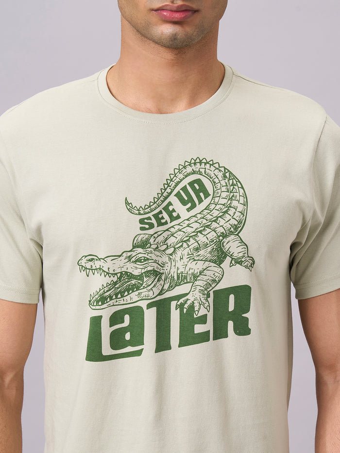 Men's 100% Organic Cotton Round Neck Regular Fit Graphic Tshirt Green