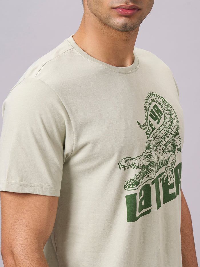 Men's 100% Organic Cotton Round Neck Regular Fit Graphic Tshirt Green
