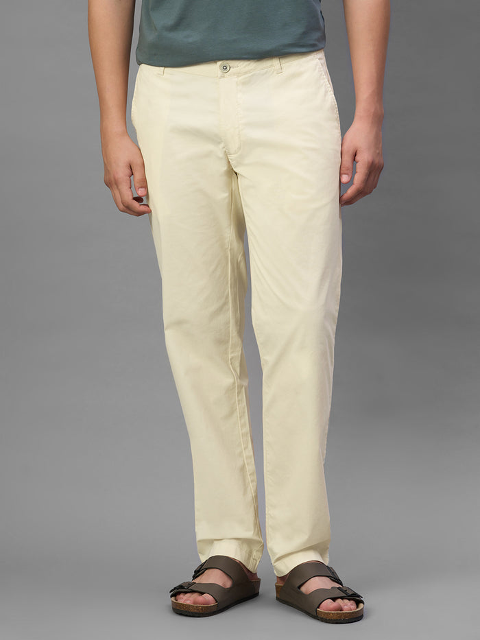 Men's Beige Cotton Lycra Regular Fit Pant