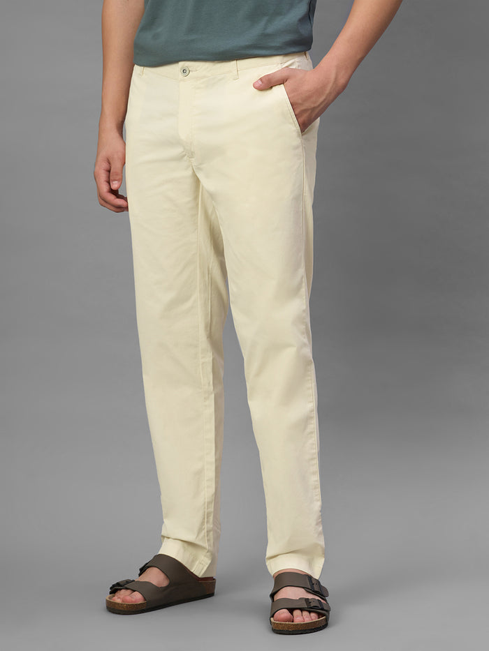 Men's Beige Cotton Lycra Regular Fit Pant