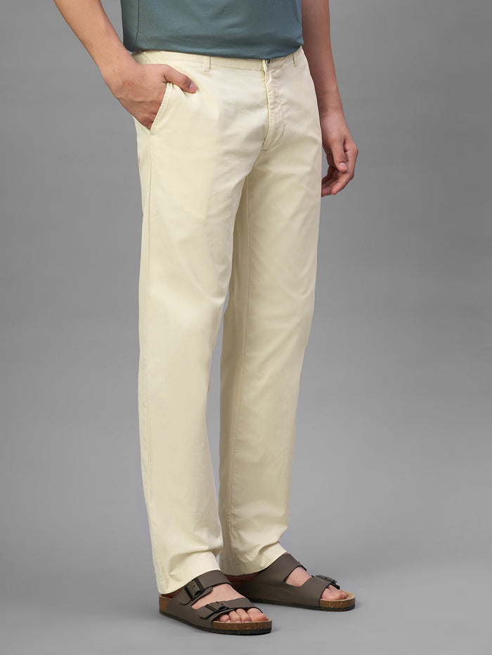 Men's Beige Cotton Lycra Regular Fit Pant