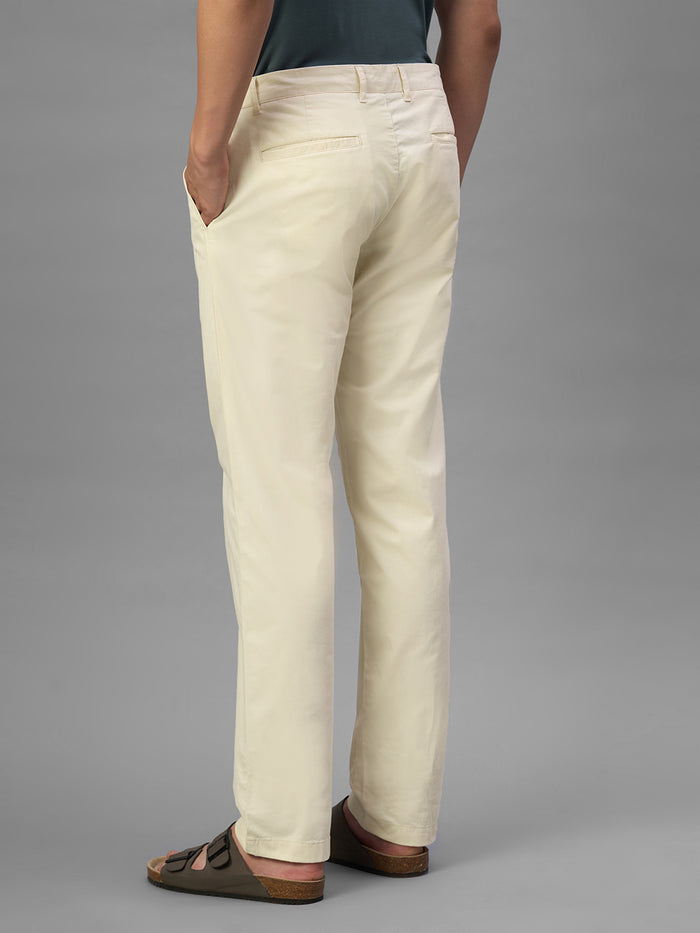 Men's Beige Cotton Lycra Regular Fit Pant