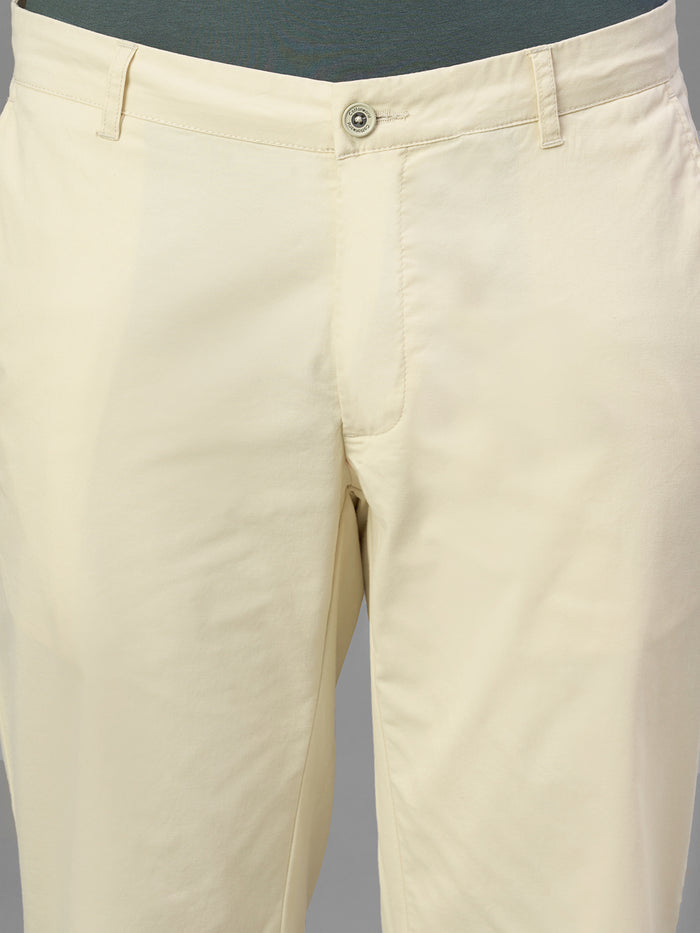 Men's Beige Cotton Lycra Regular Fit Pant