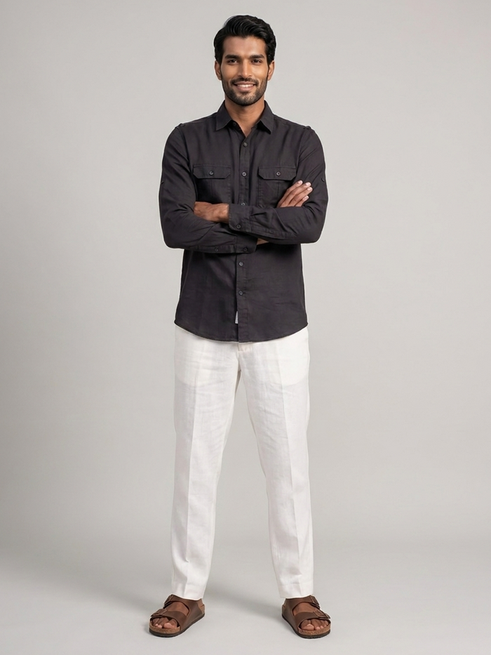 Men's Black Linen Cotton Regular Fit Shirt