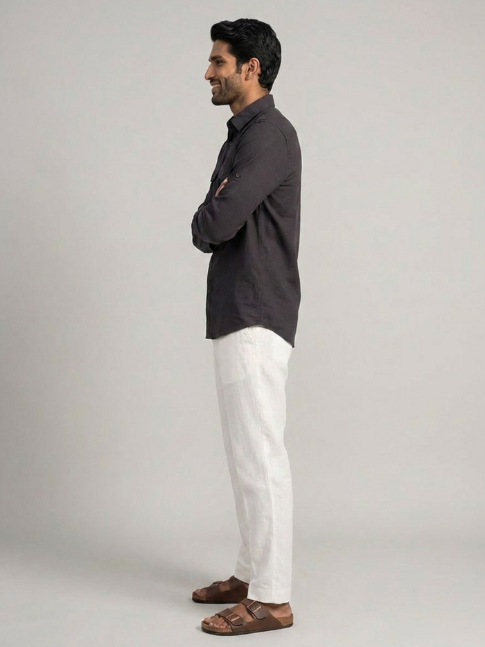 Men's Black Linen Cotton Regular Fit Shirt