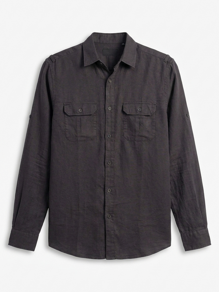 Men's Black Linen Cotton Regular Fit Shirt